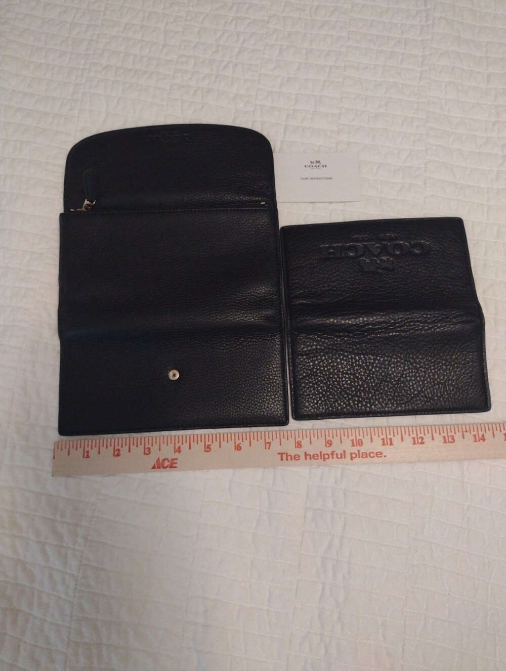 COACH Black Pebbled Leather Wallet Snap Closure Bi-fold w/ Flap w/ Wallet Insert - Picture 6 of 14